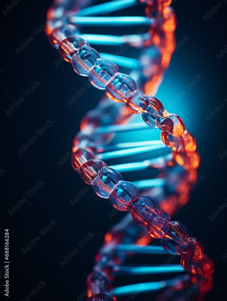 Aufkleber detailed dna helix structure in macro view. generative ai