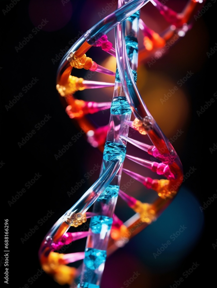 Aufkleber detailed dna helix structure in macro view. generative ai