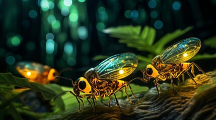 Insects that glow in the darkness of the forest