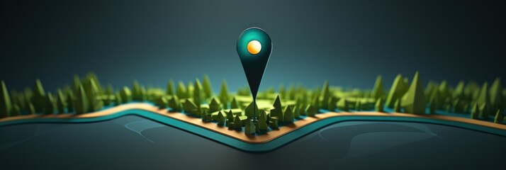 a sleek dark green location indicator for a map on a clean green background