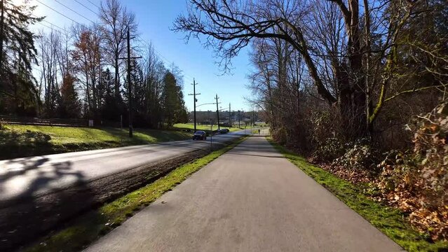 Pedestrian Pathway in Suburban Neighborhood. Trees, Fall Season. Burnaby, British Columbia, Canada.