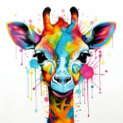Vibrant Watercolor Giraffe Portrait. Generative ai