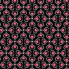 Valentine day background, seamless pattern with hearts in pink and red color