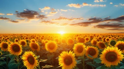 Rolgordijnen sunflower field at sunset © Creativemind93