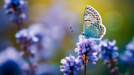A small butterfly known as plebejus argus is found on a flower