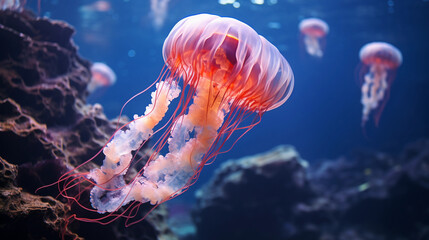 Graceful Jellyfish Moving Through Water, Showcasing Soothing Elegance in a Single Color