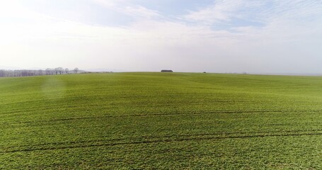 Obraz premium Tractor spray fertilize on field with chemicals in agriculture field.