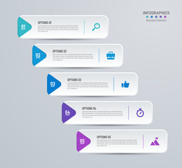 Infographics design template, business concept with 5 steps, table or options, can be used for workflow layout, diagram, annual report, web design, presentation. Creative banner, label vector.