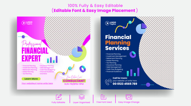 Editable Social Media Post Banners Ads Template For Financial Advisor, Accounting , Bookkeeping Service, Promotional Advertisement For
Income Tax, Budget Management, Finance Illustration Square Flyer