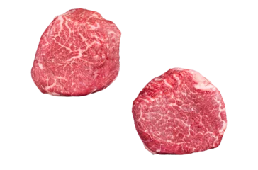 Fotobehang Raw steaks fillet Mignon on a butcher cleaver. Beef tenderloin.  Transparent background. Isolated. © Vladimir