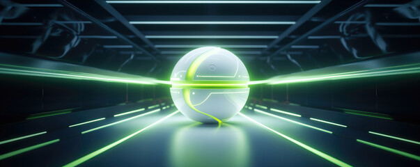 banner of baseball, tennis ball sports soccer, football or hand ball background poster in glossy futuristic design, glowing neon details mechanical digital look for cyber online gaming tournament play