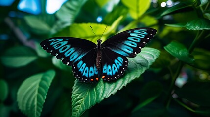 A butterfly is seen on a plant in a vertical shot