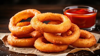 fried onion rings dish with sauce - obrazy, fototapety, plakaty
