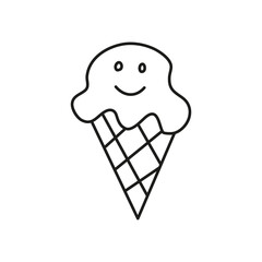 Doodle smiling ice cream cone character.