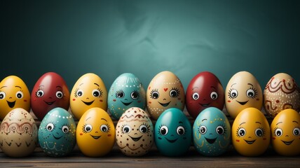 Funny Easter eggs with smiling faces