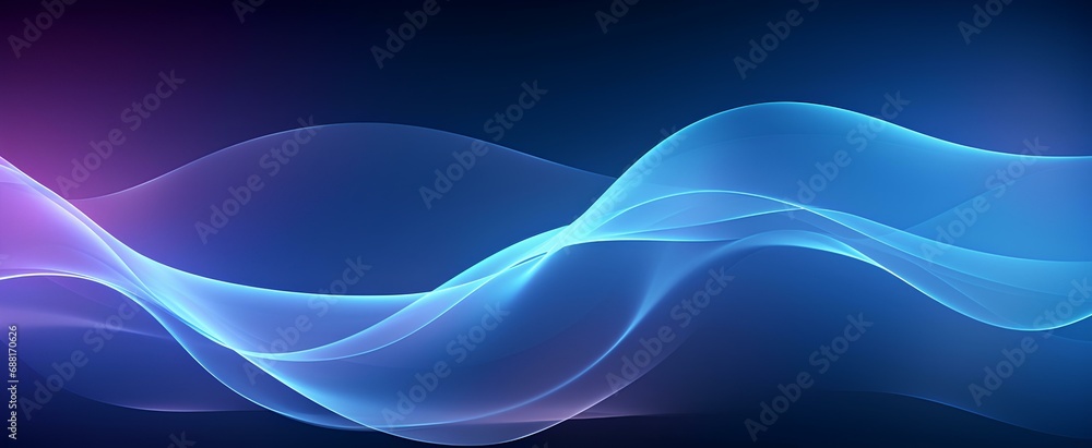 Wall mural abstract glowing light dynamic waves on blue background. futuristic technology digital hi-tech conce