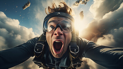 Thrilling Close-Up of a Skydiver in Free Fall, Embarking on an Adventurous and Bold Journey