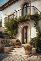 Fototapeta premium Entrance to private house in traditional Mediterranean architectural style.