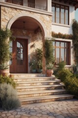 Fototapeta na wymiar Porch of the modern private house in traditional Mediterranean style.