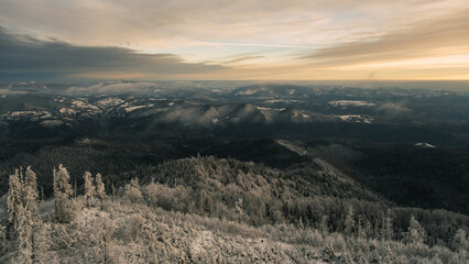 Panoramic View, Winter in Gorce Mountains, Lubań, Poland, Europe