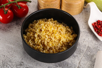 Boiled bulgur wheat in the bowl