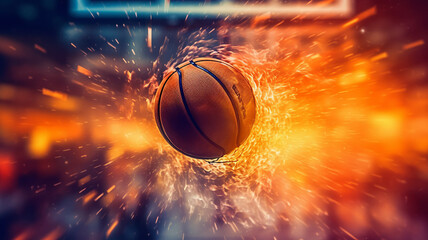 A close-up shot of a basketball hoop with a basketball just about to go through the net