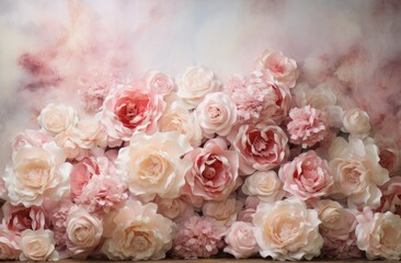 pink and white roses are displayed in this shot