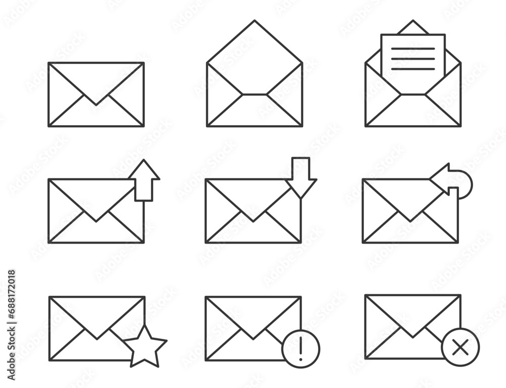 Poster set envelop icons letter. envelope icon vector template. mail symbol element. mailing sign for web o