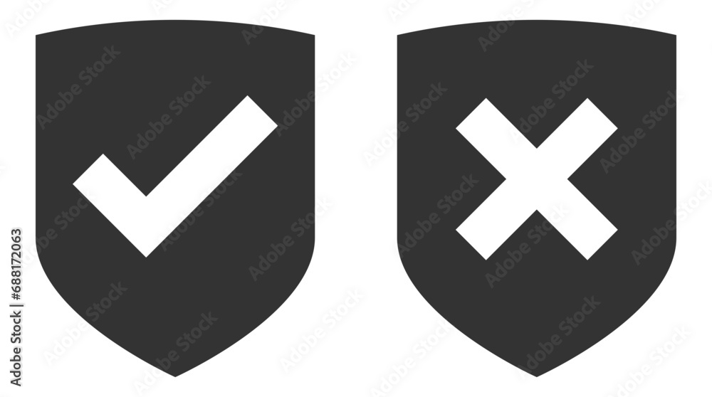 Poster shield icon vector with mark symbol. design element.