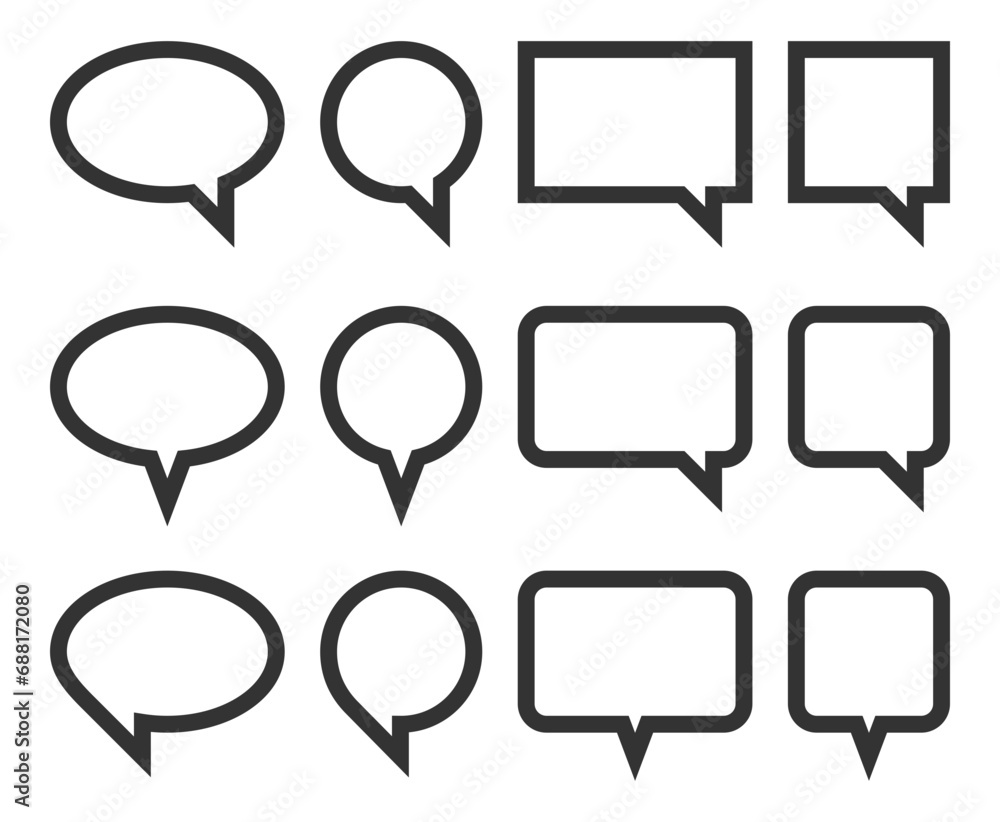 Poster set talk bubbles speech vector. blank empty bubble icon design elements. chat on line symbol templat