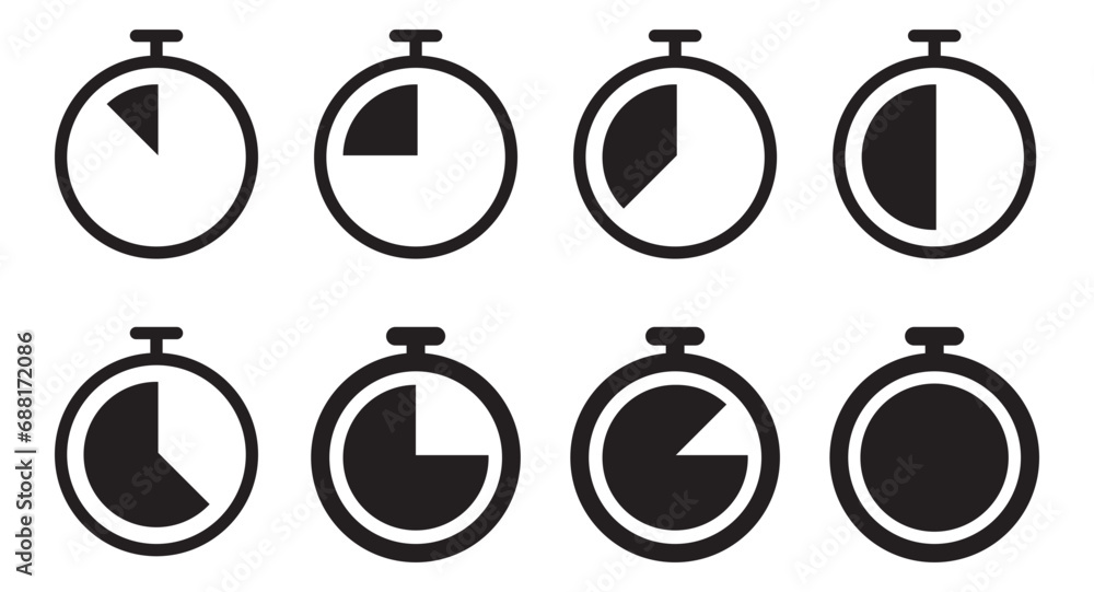 Poster timer vector. stopwatch icons set. clock silhouette isolated.