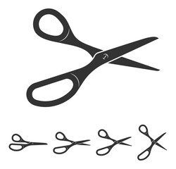 Set scissor icon. Scissors vector design element or logo template. Black and white silhouette isolated. - obrazy, fototapety, plakaty