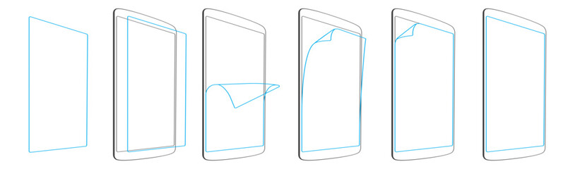 Glass screen protector or glass cover. Vector illustration of transparent tempered glass shield for mobile phone.