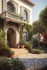 Fototapeta na wymiar Entrance to private house. Mediterranean architectural style.