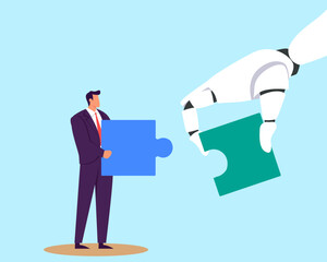 Human and AI Artificial Intelligence working together, machine or automation to help or support work, solution or connect idea concept