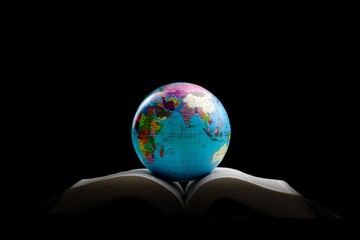 Globe with open Holy Bible for christian idea.