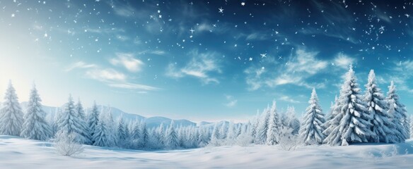 Fototapeta na wymiar snow background with trees for christmas on a clear blue sky with snow,