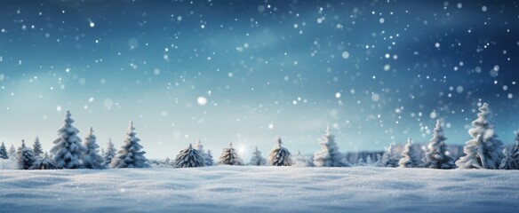 snow background with trees for christmas on a clear blue sky with snow,