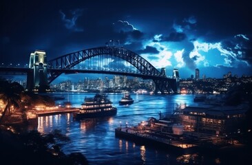 sydney harbour lit up at night at night cityscape