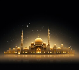 the gold eid mubarak invitation background with a mosque,