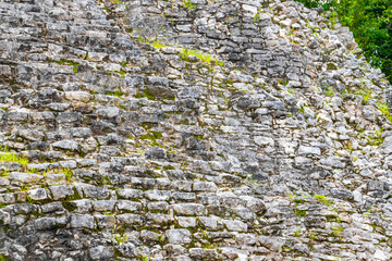 Coba Maya Ruins ancient buildings pyramids in tropical jungle Mexico.