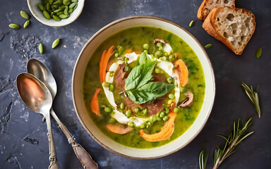 Capture the essence of Soupe Au Pistou in a mouthwatering food photography shot Generative AI