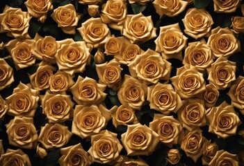 Golden roses on black background Elegant golden roses flowers wall