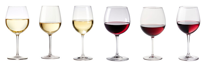 Round red wine and white glass on transparent background or PNG file made with Ai generative technology