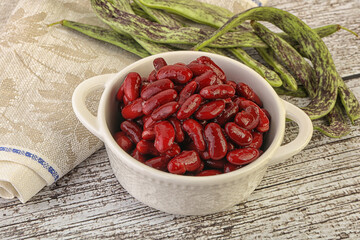 Baked red canned bean in the bowl