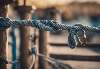 Gordijnen Tied up rope on a Mediterranean fishermans pier © ArtisticLens