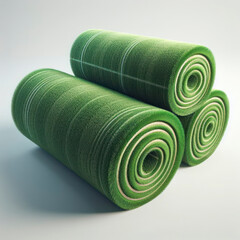 Photo of Artificial turf rolls on white background. ai generative