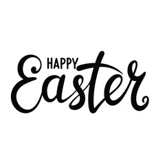 Text Happy Easter. Handwriting lettering Happy Ester black color. Text banner square composition. Hand drawn vector art.