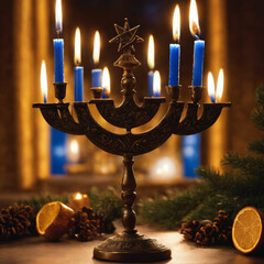 concept of of jewish religious holiday hanukkah with ai generated