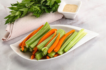 Vegan cuisine - dietary celery and carrot cticks